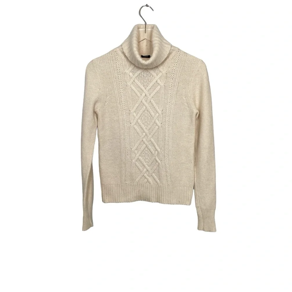J. Crew Cream/Ivory “Cambridge” Cable Knit Turtleneck Sweater Wool Blend S-M